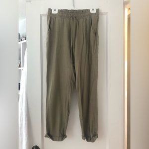 Linen blend olive drawstring pants